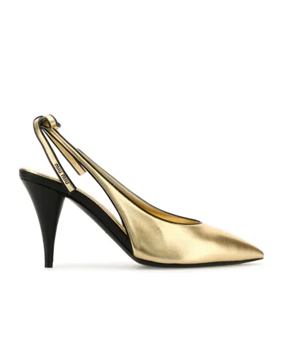 Miu Miu Slingback Pumps In Platinum-coloured Nappa Leather Women In Black