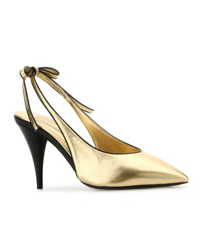 Miu Miu Slingback Pumps In Platinum-coloured Nappa Leather Women In Black
