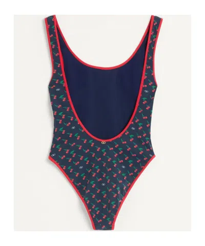 Valentino Garavani Lycra Swimsuit With Cherryfic Print In Blue