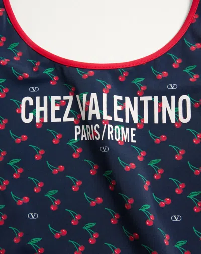 Valentino Garavani Lycra Swimsuit With Cherryfic Print In Blue
