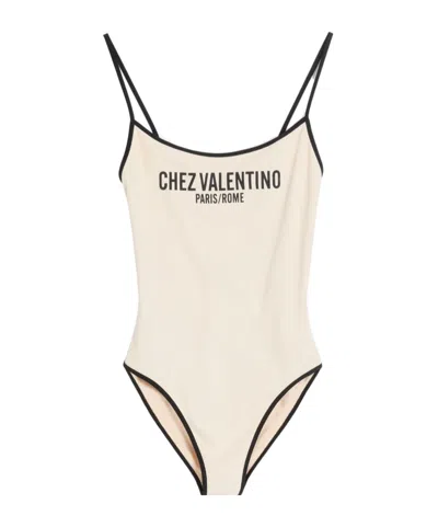 Valentino Spaghetti Straps Scoop Neckline High-cut Legs In White