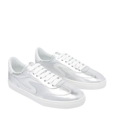 Stuart Weitzman Metallic Low Top Sneakers In White