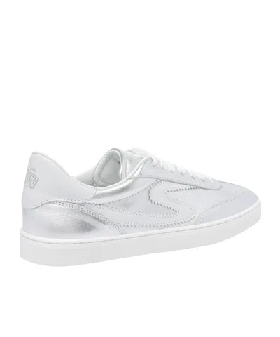Stuart Weitzman Metallic Low Top Sneakers In White