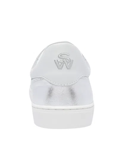 Stuart Weitzman Metallic Low Top Sneakers In White
