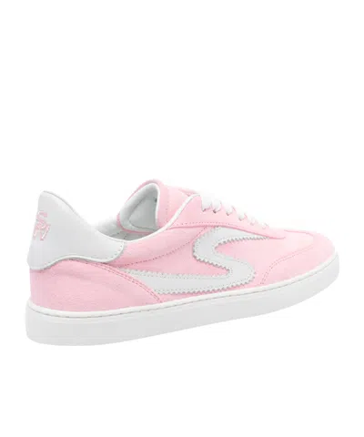 Stuart Weitzman Round Toe Suede Sneakers With Contrast Heel In White