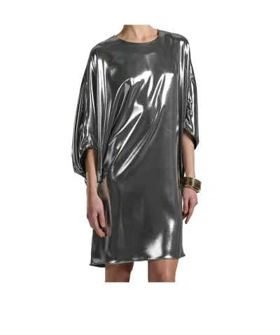 Barbara Bui Silver Metallic Satin Dress In Metallic