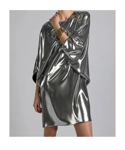 Barbara Bui Silver Metallic Satin Dress In Metallic