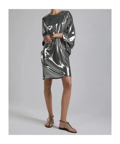 Barbara Bui Silver Metallic Satin Dress In Metallic