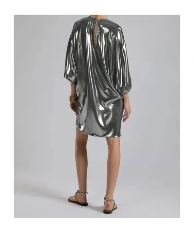 Barbara Bui Silver Metallic Satin Dress In Metallic