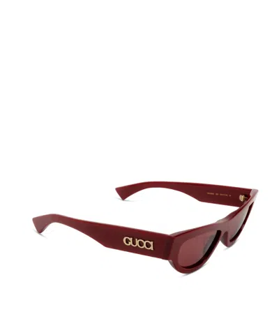 Gucci Logo Rectangular Sunglasses In Burgundy