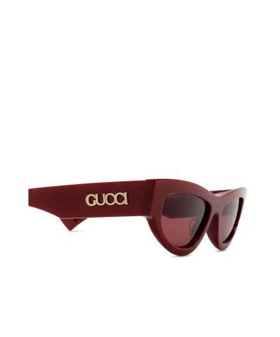 Gucci Logo Rectangular Sunglasses In Burgundy