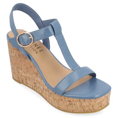 Journee Collection Womens Matildaa Buckle Platform Wedge Sandals In Blue