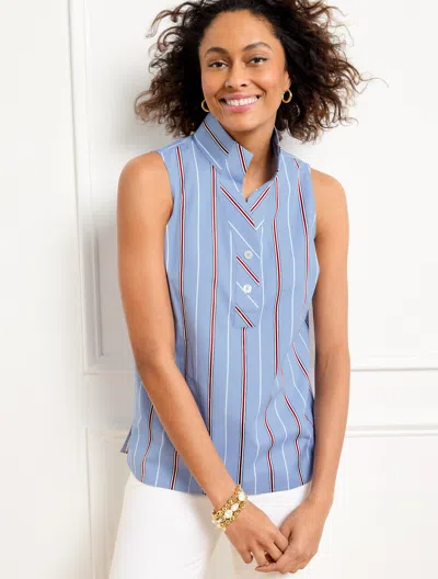 Talbots Plus Petite - Sleeveless Non-iron Popover Shirt - Breeze Stripe - Blue - 1x  In Blue