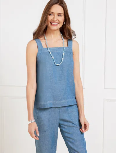 Talbots Plus Petite - Tie Back Chambray Shell Sweater - Blue/white - 2x  In Blue,white