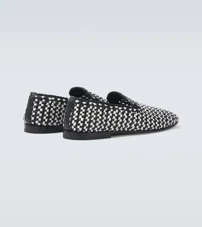 Dolce & Gabbana Woven Two-tone Leather Loafers In White/black