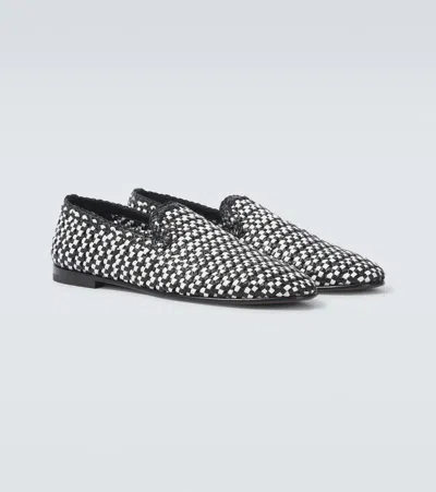 Dolce & Gabbana Woven Two-tone Leather Loafers In White/black