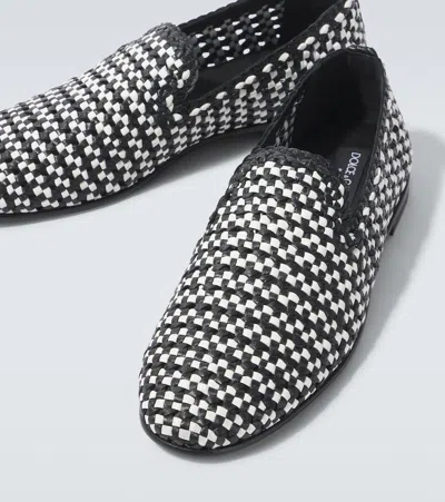 Dolce & Gabbana Woven Two-tone Leather Loafers In White/black