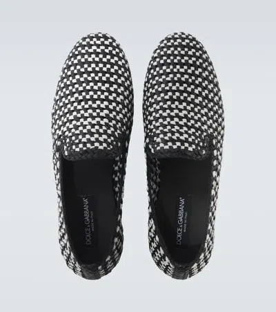 Dolce & Gabbana Woven Two-tone Leather Loafers In White/black