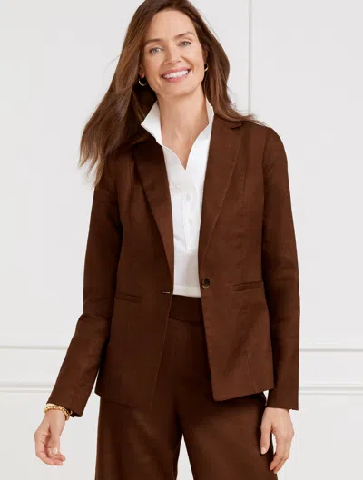 Talbots Plus Petite - Sharkskin Linen Blazer - Dark Walnut - 20  In Dark Walnut