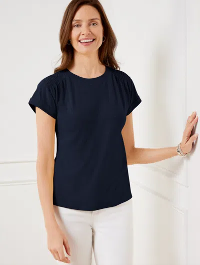 Talbots Plus Petite - Smocked Shoulder Crewneck T-shirt - Blue - 2x  In Blue