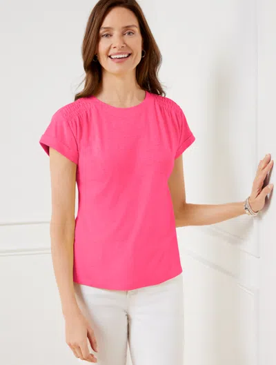 Talbots Plus Petite - Smocked Shoulder Crewneck T-shirt - Raspberry - 1x  In Raspberry