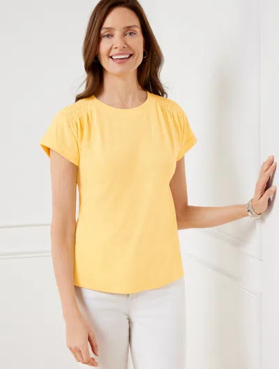Talbots Plus Petite - Smocked Shoulder Crewneck T-shirt - Cornsilk - 1x  In Cornsilk