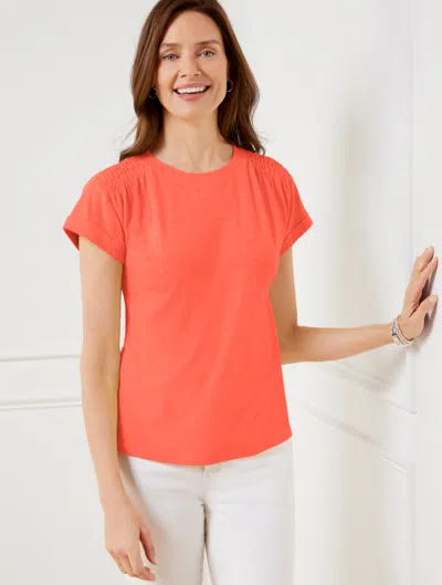 Talbots Plus Petite - Smocked Shoulder Crewneck T-shirt - Hot Coral - 3x  In Hot Coral