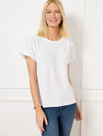 Talbots Plus Petite - Smocked Shoulder Crewneck T-shirt - White - 2x  In White