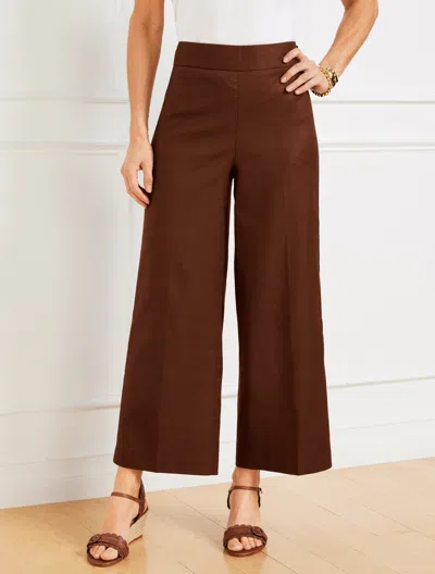 Talbots Petite - Wide Crop Sharkskin Linen Pants - Dark Walnut - 6  In Dark Walnut