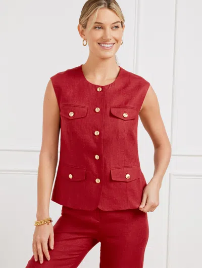 Talbots Plus Size - Classic Linen Short Vest - Sangria - 24  In Sangria