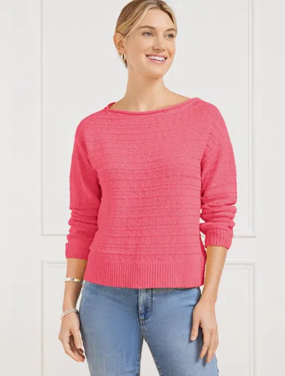 Talbots Plus Size - Textured Boatneck Pullover Sweater - Camellia Rose - 3x - 100% Cotton  In Camellia Rose