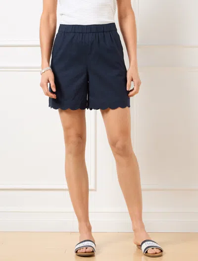 Talbots Plus Petite - Washed Linen Scallop Hem Shorts - Indigo Blue - 2x  In Blue