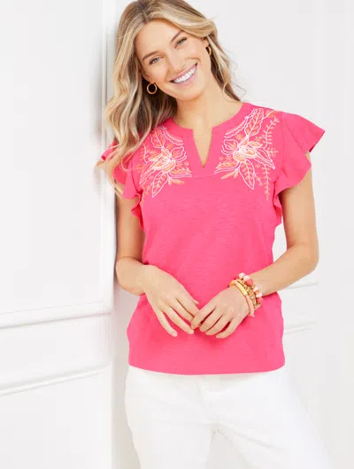 Talbots Plus Petite - Embroidered Ruffle Sleeve Top - Camellia Rose - 1x  In Camellia Rose