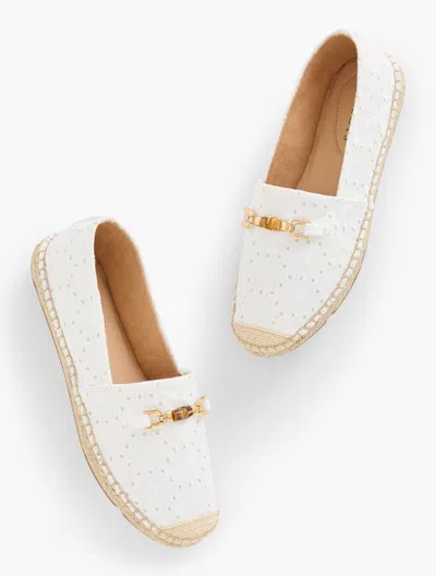 Talbots Izzy Bamboo Floral Espadrille Flats - White - 10 1/2 M - 100% Cotton  In White