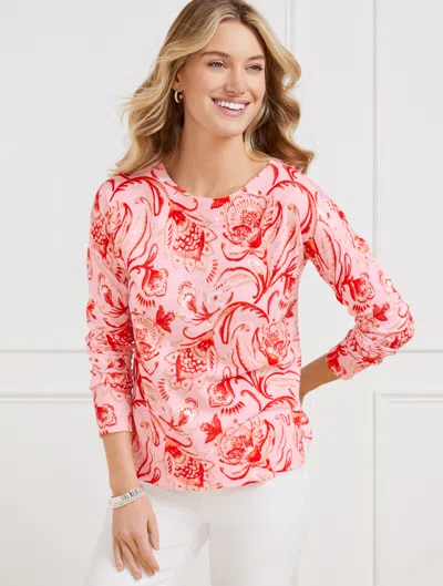 Talbots Plus Size - Crewneck Sweater - Jacobean Fantasia - Soft Pink - 2x - 100% Cotton  In Soft Pink