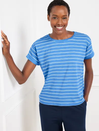 Talbots Plus Petite - Supersoft Slub Crewneck T-shirt - Baseline Stripe - Lakeside Blue/white - 1x  In Lakeside Blue,white