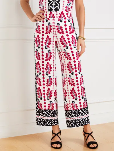 Talbots Plus Petite - Wide Crop Pull-on Pants - Geometric Palm - White/black - X  In White,black