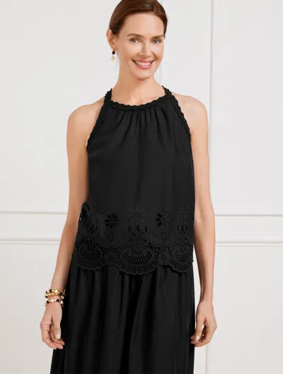 Talbots Petite - Embroidered Poplin Shell Sweater - Black - Large - 100% Cotton  In Black