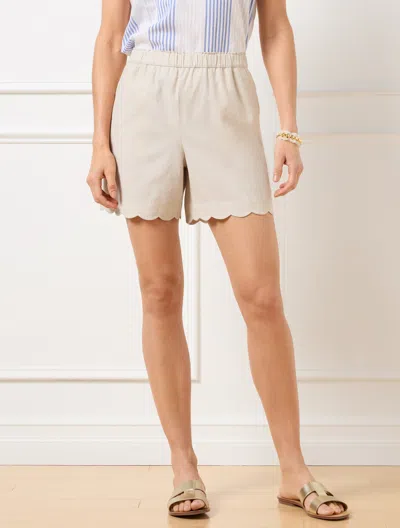 Talbots Plus Petite - Washed Linen Scallop Hem Shorts - Beige/white - 3x  In Beige,white