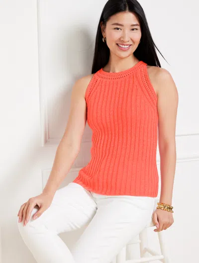 Talbots Plus Petite - Crochet Trim Halter Sweater Tank Top - Hot Coral - 2x  In Hot Coral