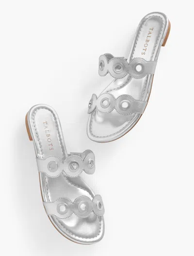 Talbots Camy Eyelet Nappa Metallic Slide Sandals - Silver - 10m  In Silver