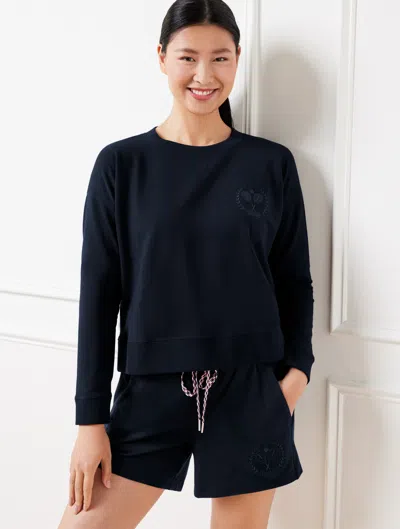 Talbots Misses - Modal French Terry Embroidered Crest Sweatshirt - Blue - Small  In Blue