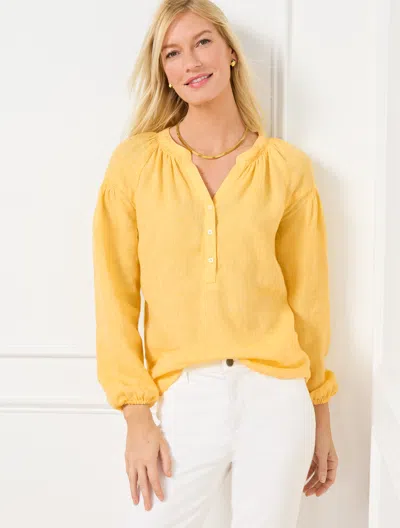 Talbots Plus Petite - Lantern Sleeve Linen Top - Cross Dyed - Daffodil/white - 3x  In Daffodil,white