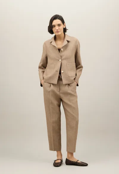 Boglioli Blended Linen Herringbone Margot Blazer In Brown