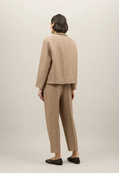 Boglioli Blended Linen Herringbone Margot Blazer In Brown