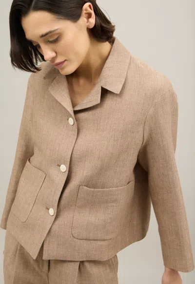 Boglioli Blended Linen Herringbone Margot Blazer In Brown