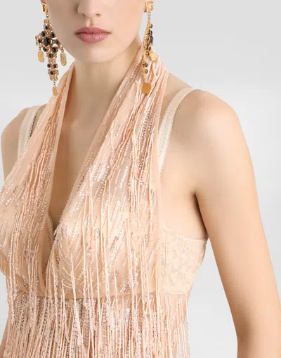 Dolce & Gabbana Calf-length Dress With Sequined Fringe Embellishment In Multicolor