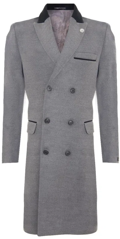 Oliver Tweed Mens 3/4 Long Double Breasted Grey Crombie Overcoat Wool Coat Peaky Blinders In Grey