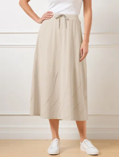 Talbots Plus Size - Lightweight Woven Stretch Midi Skirt - Laser Cut - Oat - 3x  In Oat
