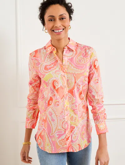 Talbots Plus Size - Modern Classic Shirt - Vibrant Paisley - Hot Coral - 3x  In Hot Coral